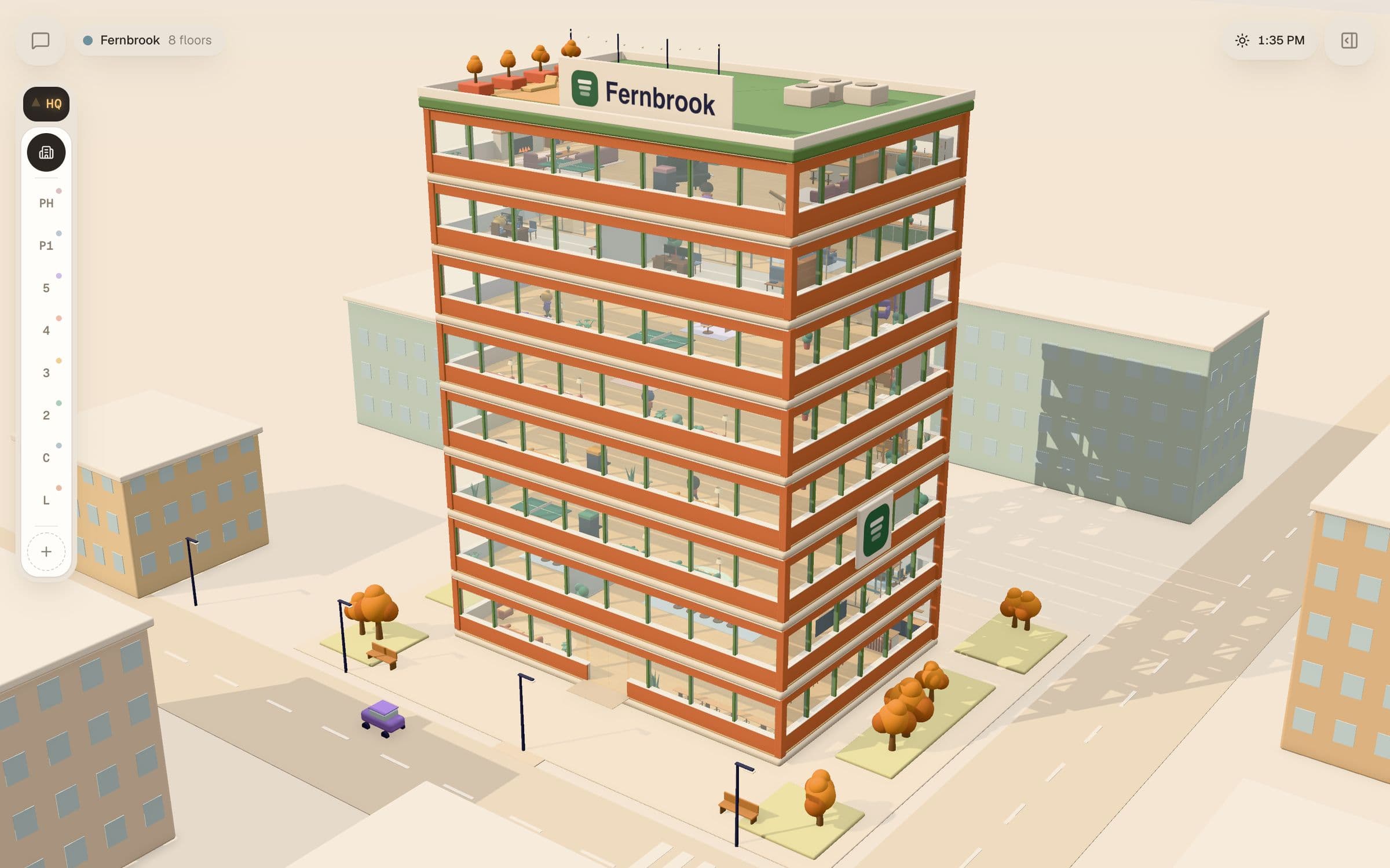 The Fernbrook building at 1:35 PM